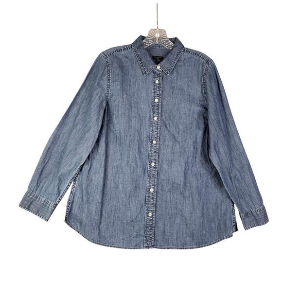 Talbots Shirt Size LP Large Petite Denim Long Sleeve Button Down Chambray Cotton - Picture 2 of 8